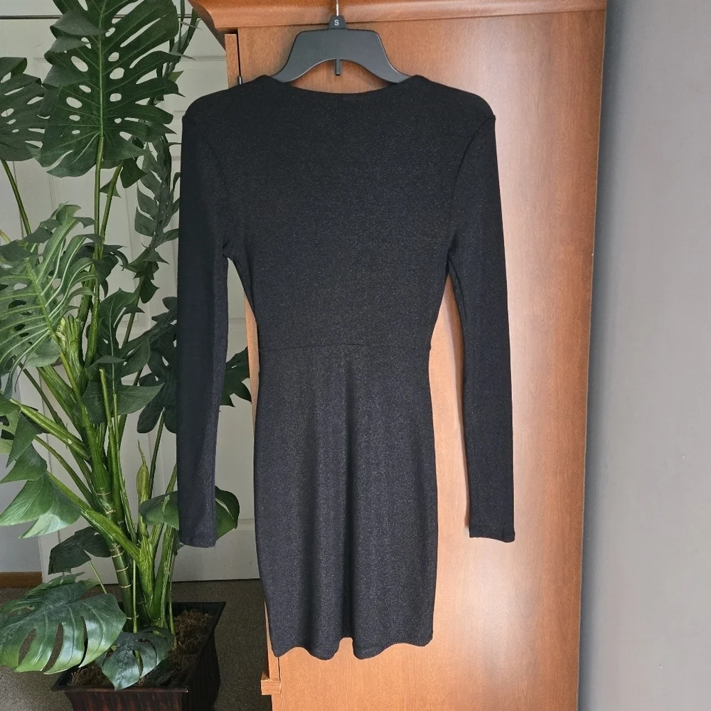 Wild Fable Black Long Sleeve Knot Dress With Cut Outs And Shimmer XS